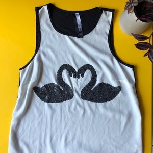 Black and white swan sequins tank top - Size S